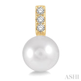 7 MM Cultured Pearls and 1/10 Ctw Round Cut Diamond Earrings in 10K Yellow Gold